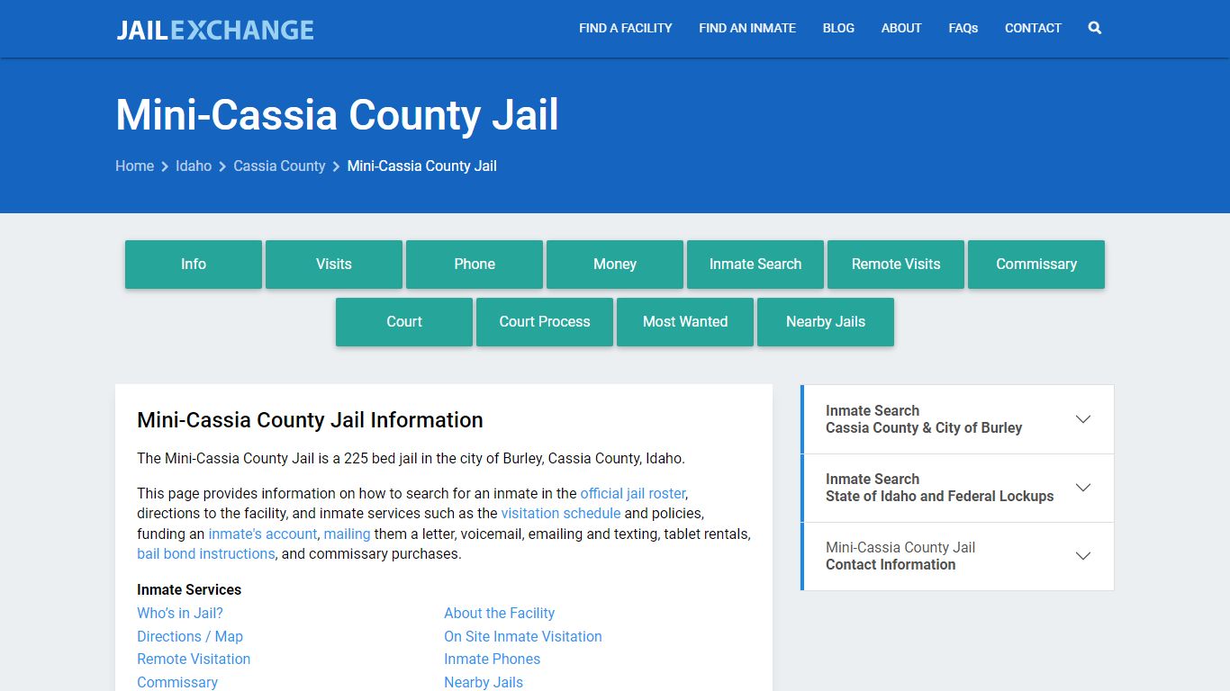 Mini-Cassia County Jail, ID Inmate Search, Information